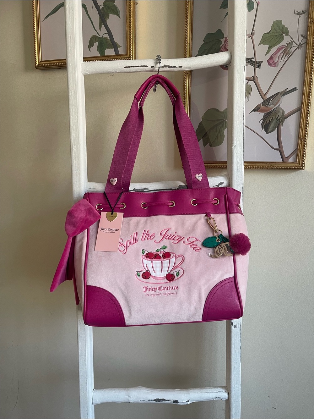 Juicy Couture Pink and Fuchsia Canvas Tote with Charm Accents
